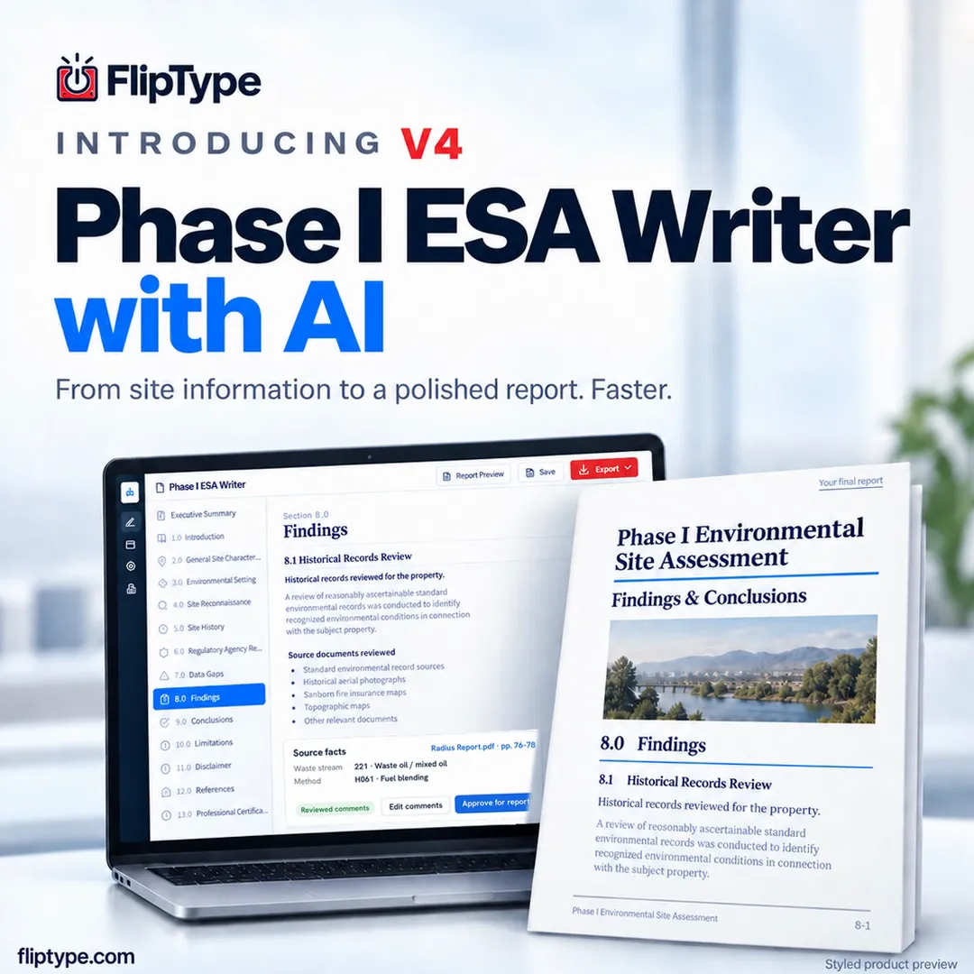 FlipType V4 Phase I ESA Writer with AI